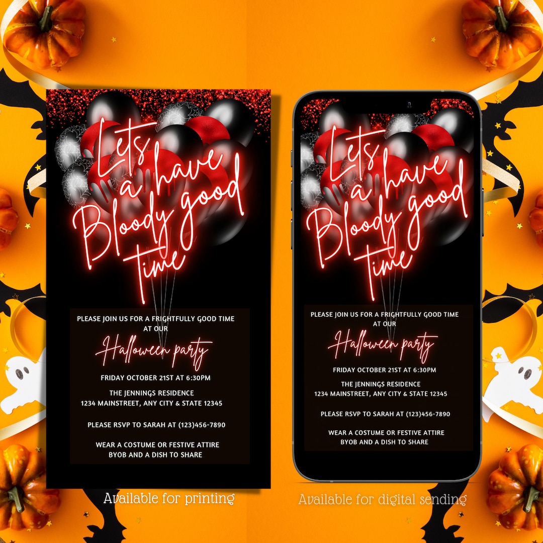 Digital Halloween Birthday Invitation, Electronic Let's Have A Bloody