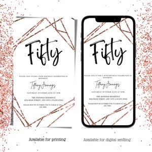 Rose Gold 50th Birthday Invitation: Electronic Dinner Party (Digital Download)