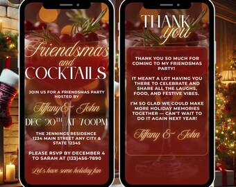 Digital Friendsmas Party Invitation – Animated Adult Christmas Party Evite, Festive Holiday Drinks, Editable template Instant Download