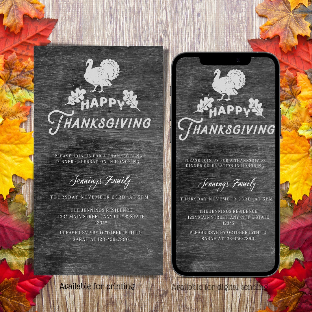 Digital Thanksgiving Invitation, Electronic Chalkboard Happy