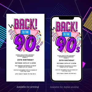 Digital 90s Party Invitation, Electronic Back To The 90s Birthday Party Text Message Invite, Editable Invitation, Instant Download
