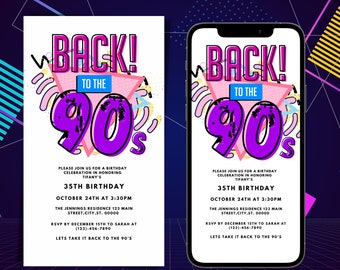 Digital 90s Party Invitation, Electronic Back To The 90s Birthday Party Text Message Invite, Editable Invitation, Instant Download