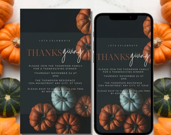 Digital Thanksgiving invitation, Thanksgiving Dinner invite, Autumn Harvest, Thanksgiving Potluck, Editable Template, Instant Download