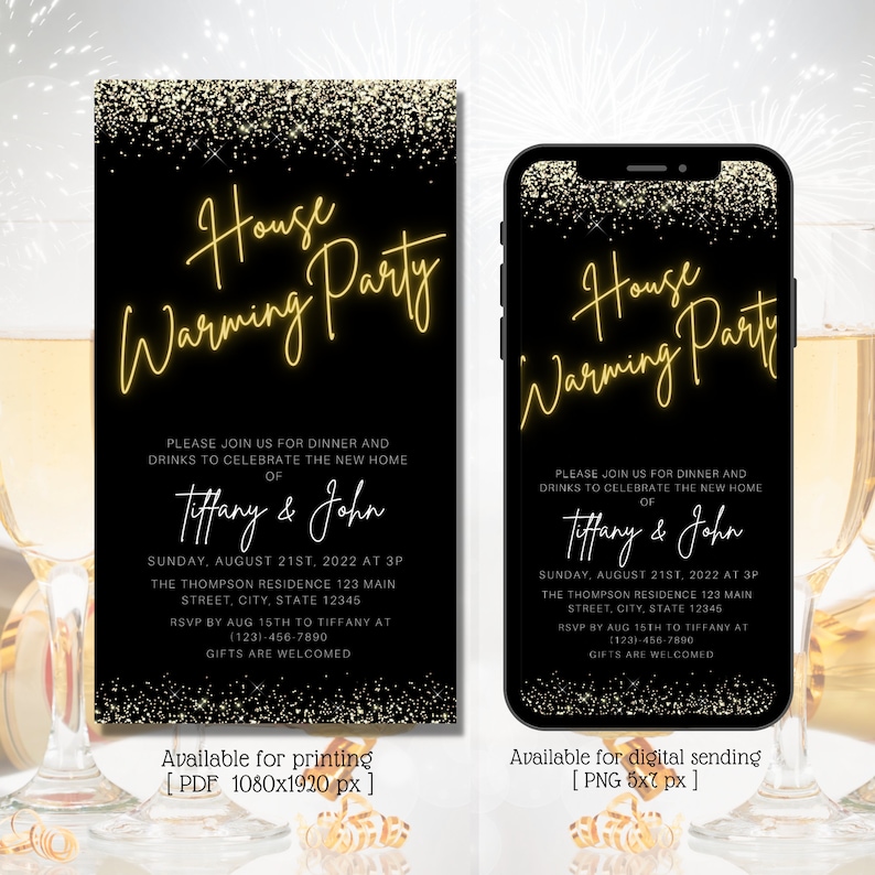Digital Housewarming Party Invitation New Home Invite Gold Etsy