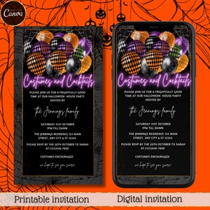 Adult Halloween Party Digital Invitation, Costumes And Cocktails, Electronic Halloween Party Evite, Editable Invitation, Instant Download