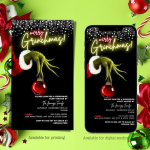 Digital Funny Grinchmas Party Invitation, Electronic Christmas Party Smart Phone Text Message Invite, Editable Invitation, Instant Download