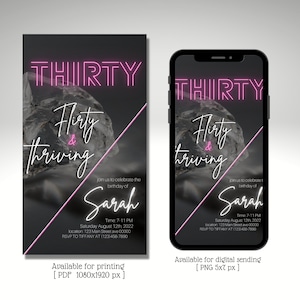 Thirty flirty and thriving invitation, Lady’s night, Electronic birthday party invite, Dinner party, Editable template, instant download