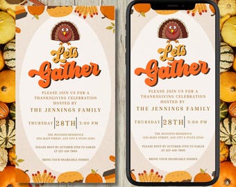 Digital Let's Gather Dinner Invitation, Electronic Thanksgiving Friendsgiving Text Message Invite, Editable Invitation, Instant Download