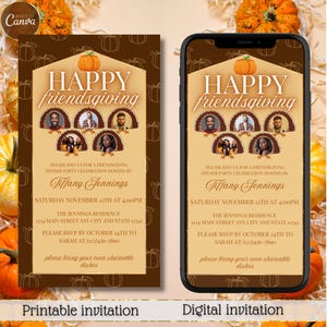 Digital Funny Friendsgiving Invitation, Electronic Dinner Party Text Message Invite, Brown Gold, Editable Invitation, Instant Download