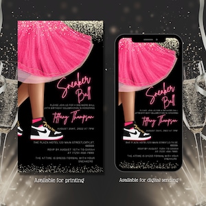 Electronic Sneaker Ball Party Invitation, Birthday Invite, sneaker gala invite, Pink, Any Occasion, Editable template, Instant download