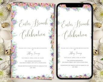 Digital Easter Brunch Invitation, Electronic Easter Invite, Brunch Party, Celebration, Floral, Spring, Editable Invitation, Instant Download