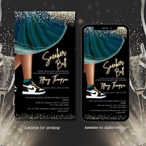 Electronic Sneaker Ball Party Invitation, Birthday Invite, sneaker gala invite, Blue Gold, Any Occasion, Editable template, Instant download