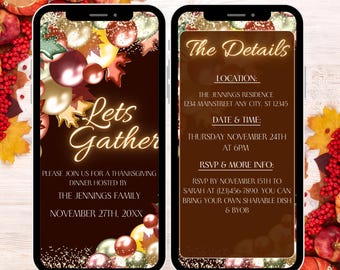 Let’s Gather Animated Digital Thanksgiving Invitation, Editable Autumn Harvest Dinner Party Invite, Instant Download