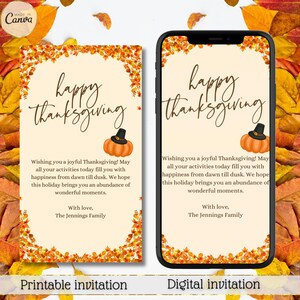 Digital Happy Thanksgiving Greeting Card, Electronic Holiday Appreciation Text Message, Autumn Leaves, Editable Template, Instant Download