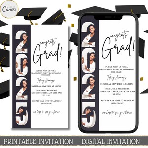 Digital 2025 Graduation Invitation, 4Photo Template, Electronic Women’s Grad Party Evite, Editable Text Message Invitation, Instant Download