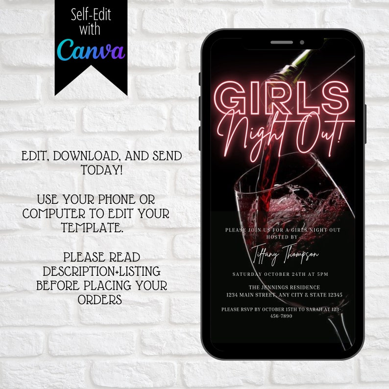 Digital Girls Night Out Invitation, Electronic Bachelorette Invite ...