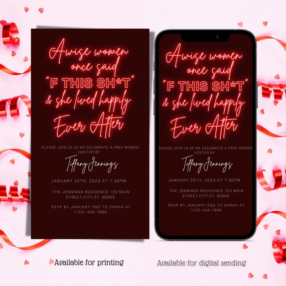 Digital Divorce Party Invitation, Electronic Divorce Invite, Funny, She Do She Did She's Done, Neon Red, Editable Invitation, Phone Invite