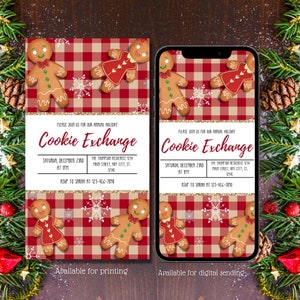 Digital Christmas Cookies Exchange invitation,Christmas party, Cookie Exchange, Gingerbread, Holiday party invite, instant download