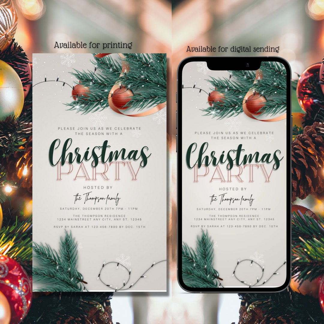 Invitación de Navidad digital invitación a fiesta navideña - Etsy España