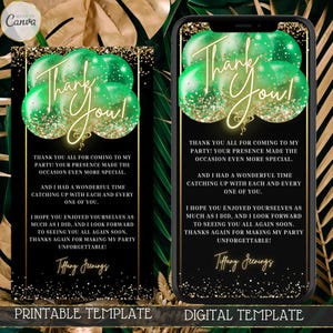 Digital Neon Green Gold Balloons Thank You Card for Mobile Phones, Electronic Greeting Card, Thank You Note, Thank You Text Message
