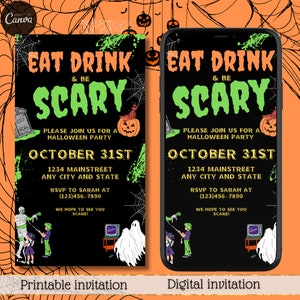 Eat Drink & Be Scary Halloween Party Invitation (Digital Download)