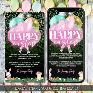 Cartão de Páscoa Digital, Cartão Eletrônico de Férias de Primavera, Modelo Editável, Mensagem de Páscoa Personalizada, Design Bonito, Nota Eletrônica de Agradecimento