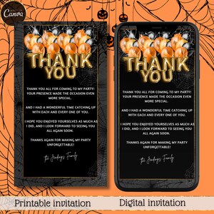 Electronic Halloween Thank You eCard Template, Digital Appreciation Text, Orange Yellow and Black, Editable Invitation, Instant Download