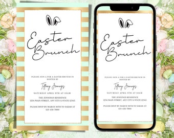 Easter Brunch Digital Invitation, Electronic Invite, Egg Hunt Party, Sunday Brunch, Family, Spring, Editable Invitation, Instant Download