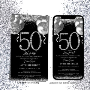 Electronic 50th Birthday Invitation, Digital Diamond Fifty Birthday Brunch Text Message Invite, Editable Invitation, Instant Download