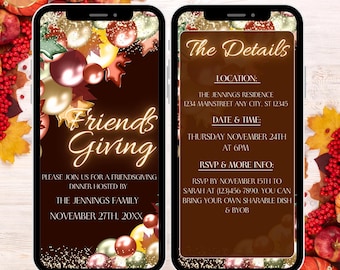 Animated Friendsgiving Digital Invitation, Editable Fall Harvest Thanksgiving Dinner Evite, Instant Download