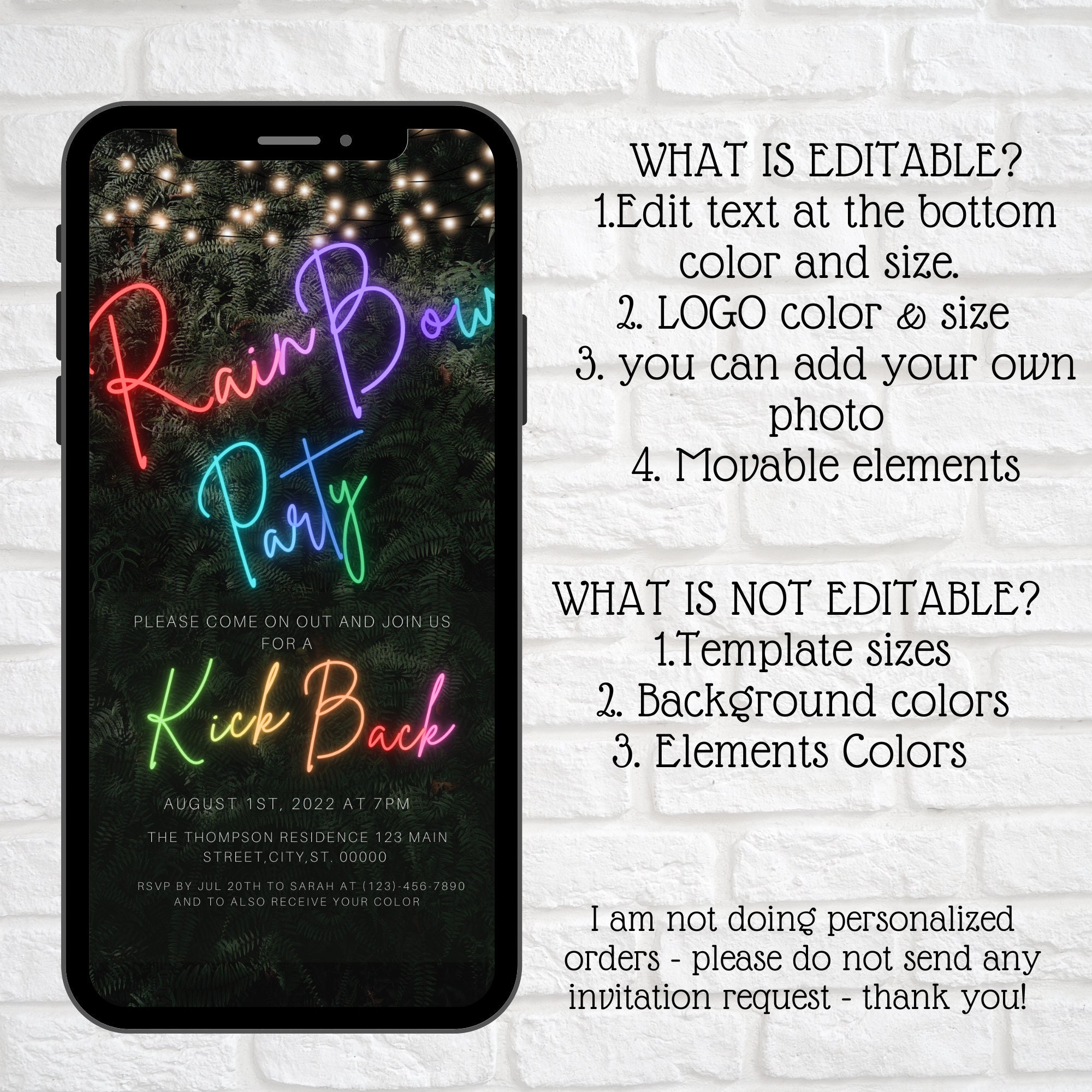 Rainbow Colorful Kickback Digital Invitation Electronic - Etsy