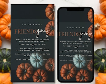 Digital Friendsgiving invitation, Friendsgiving invite, Autumn, Pumpkin, Friendsgiving feast, fall invite, Editable template