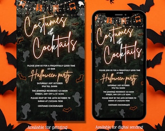 Digital Costumes and Cocktails Halloween party invitation, Adult Halloween Party, Boos and Brews, Editable template, instant download