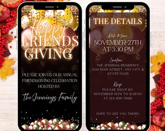 Animated Happy Friendsgiving Invitation – Editable Thanksgiving Video Evite, Digital Holiday Dinner Template, Instant Download