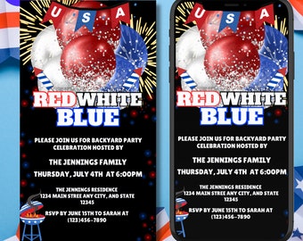 Digital BBQ Backyard Party Invitation, 4th Of July, Labor Day, Memorial Day, Red White And Blue, Editable Invitation, Instant Download