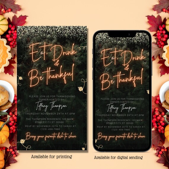 Digital Thanksgiving Invitation Thanksgiving Evite Etsy