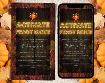 Digitale lustige Thanksgiving-Einladung, elektronische rustikale Thanksgiving-Dinner-SMS-Einladung, bearbeitbare Einladung, sofortiger Download,