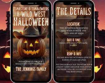 Wild West Boo Bash Animated Halloween Western Party Invitation, Editable Evite, Adult Costume Party Invitation, Digital Template Download