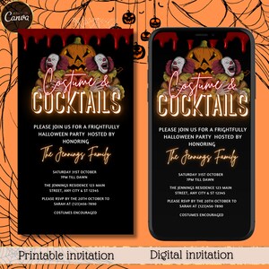 Electronic Costumes And Cocktails Adult Halloween Party, Digital Halloween Party Text Message, Bloody, Editable Invitation, Instant Download