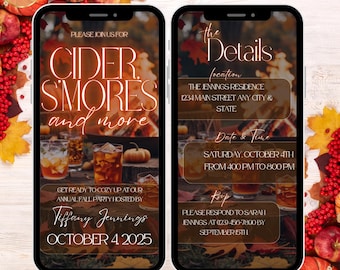 Editable Fall Party Invitation – Animated Digital Autumn Theme, Backyard Bonfire Harvest Gathering, Instant Download