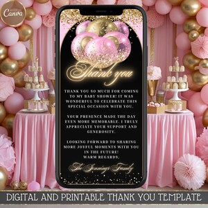 Pink & Gold Balloon Thank You E-Card: Editable Digital Template