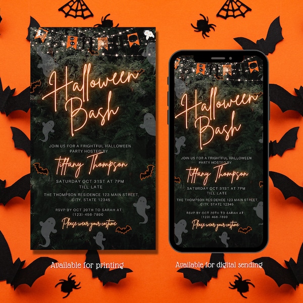 Digital Halloween Party Invitation, Halloween Bash invite, Halloween Party, Boo Bash, Adult Halloween, Editable Template, Instant Download