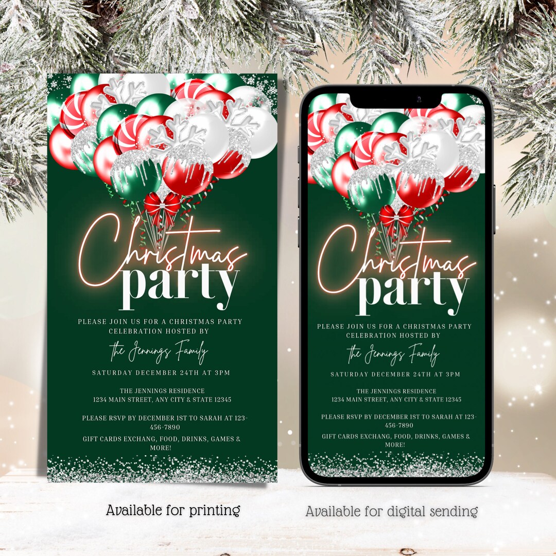 Digital Christmas Party Invitation, Electronic Family Holiday Dinner ...