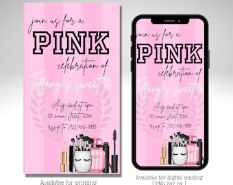 Victoria’s Secret PINK Birthday party invitations, Electronic birthday party invite, Any Age, Editable template, instant download