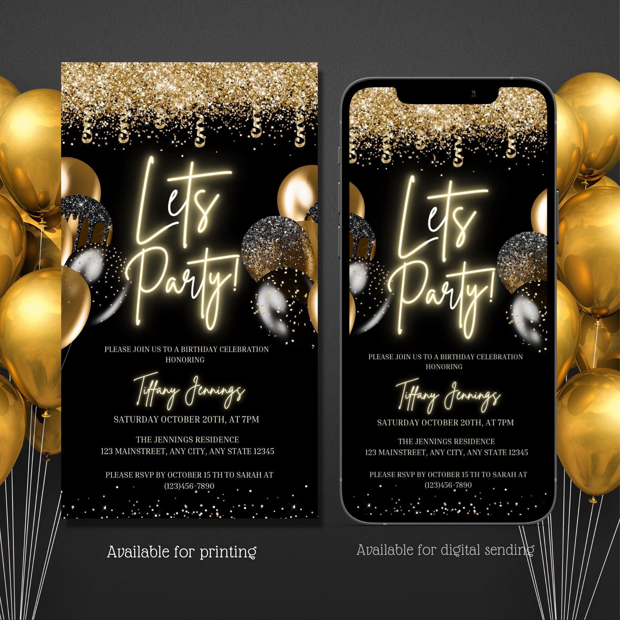 Digital Birthday Party Invitations Electronic Let's Party Etsy