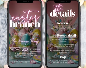 Electronic Easter Brunch Invitation, Digital Spring Brunch Invite, Floral Pink Design, Easter Gathering, Editable Template, Instant Download