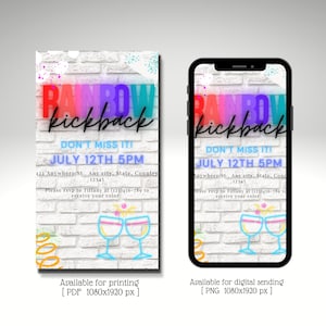 Colorful Rainbow kickback picnic invitation, Electronic party invite, Any Age, Editable template, instant download