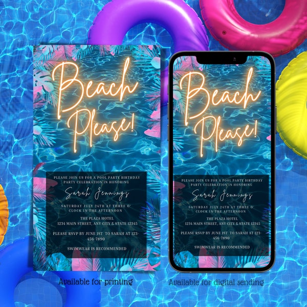Digital Beach Party Invitation, Electronic Bachelorette Beach Party Text Invite, Tropical Party, Editable Invitation, Instant Download