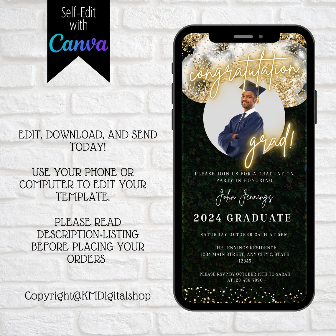 Digital Graduation Party Invitation, Electronic Grad Party Text Message ...