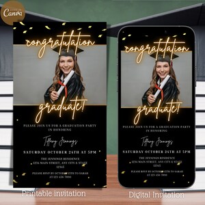 Digital Neon Orange Graduation Party Invitation, Electronic Congratulation Grad Text Message Invite, Editable Invitation, Instant Download